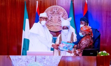 IN PIC'S: President Muhammadu Buhari receives in audience a delegation from Kaduna State led by HRH Ahmad Nuhu Bamalli, Emir of Zazzau in State House on 22nd Feb 2022